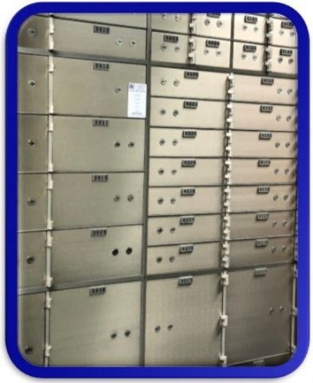Picture of safety deposit boxes from the side view.