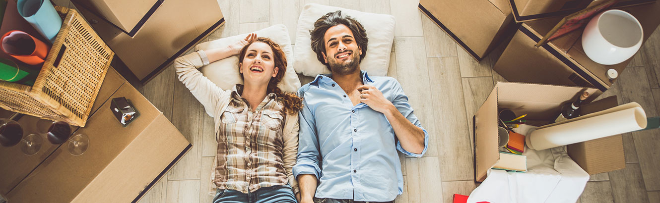 Young couple in new house